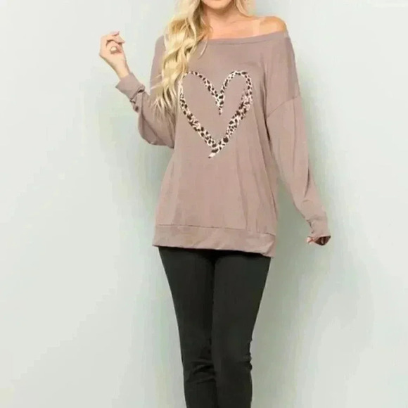 Off Shoulder Leopard Heart Tunic - Picture 2 of 2